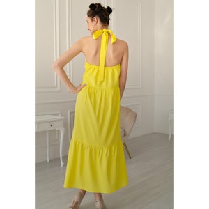 LINEN Sundress, Yellow Halter dress Womens, Open back dress, Linen strap dress, Backless sundress, Organic Flax dress, Long linen dress