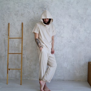 LINEN HOODIE set MEN, Linen Man Suit, Linen Hoodie and Straight Pants for Men, Linen Hooded Shirt, Organic Flax Summer Suit, Gift for Him