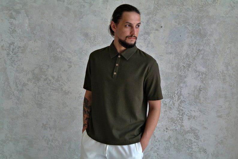 POLO Men's Linen Shirt, Linen Polo tshirt, Linen t-shirt for men, Organic Flax t-shirt, Linen Men's T-shirt, Summer shirt, Linen Basic shirt image 1