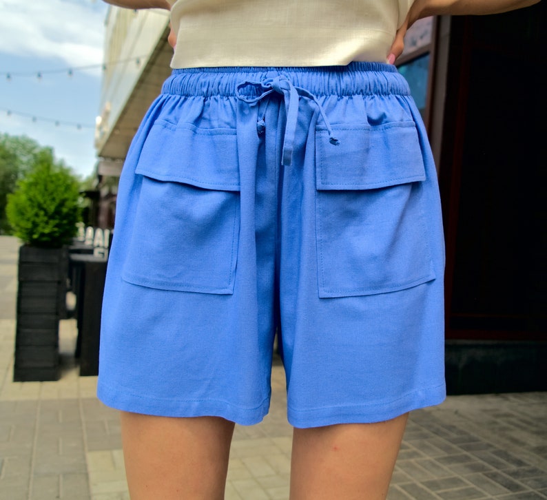 Short linen shorts with Las Vegas Mall Reservation trendy loose Women patch-pockets.