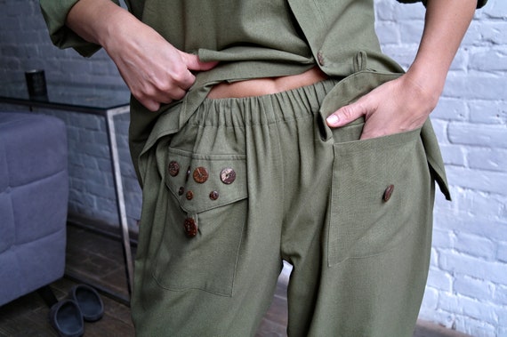 Gray Harem Pants, Linen Clothes For Women