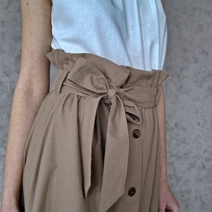LINEN A-line SKIRT, High-waist elasic Skirt with Belt, Ruffled linen skirt, Midi Linen Skirt, Linen skirt with pockets, Long linen skirt image 2