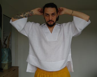 Camicia da uomo in puro lino naturale, camicia in lino extra leggero, camicia in lino biologico al 100%, camicia ampia in lino da uomo, camicia da uomo in lino BOHO, regalo per lui!