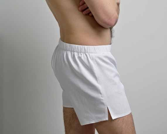 WHITE BOXER SHORTS, Linen Shorts, Men's Boxer Shorts, Linen Boxers