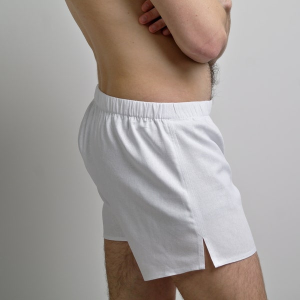 WHITE BOXER SHORTS, Linen shorts, Men's Boxer Shorts, Linen Boxers, Linen underwear Men, Gift for Him, Organic boxer shorts, Sleep shorts