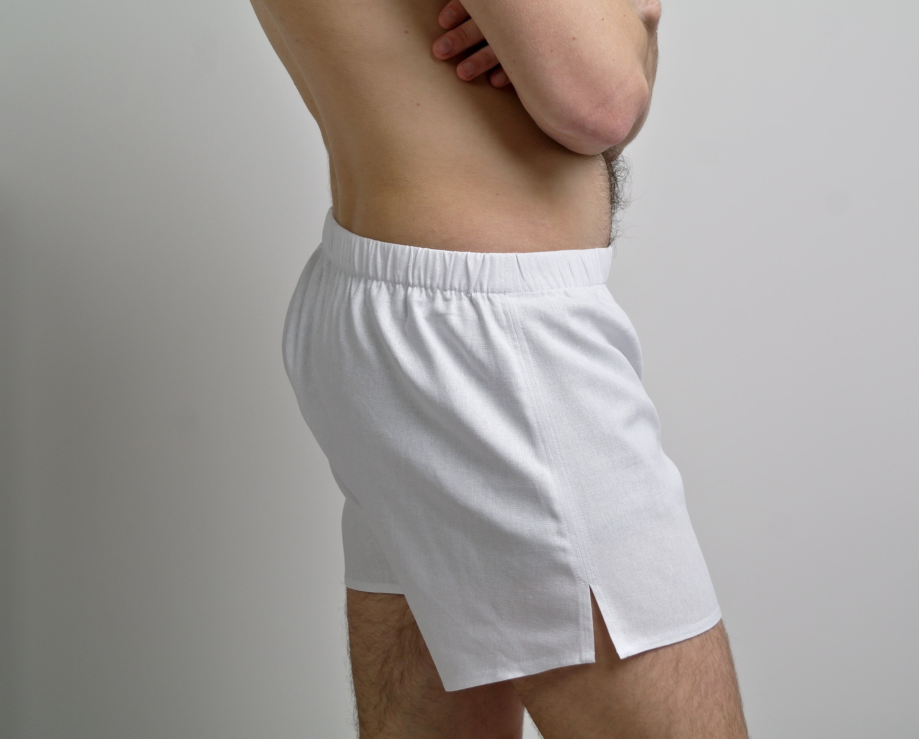 WHITE BOXER SHORTS Linen Shorts Men's Boxer Shorts