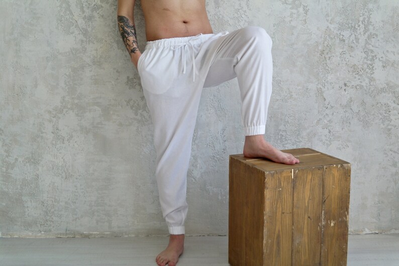 Casual LINEN PANTS for men, Men's linen pants, Linen Loose pants, Organic flax pants, Yoga pants men. Gift for Him Organic linen pants image 7