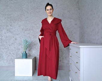 WOMEN'S robe, Linen robe, Long linen robe, Kimono robe, Maxi robe, Robe with hood, Linen Robe Women, Linen Kimono Dress, Hooded Flax robe