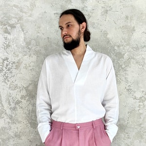 LINEN Shirt for Men, Elegant White Linen Shirt, Bestman Shirt, Wedding Shirt, Men Linen Jumper, Men&#39;s Linen Sweatshirt, Organic Linen Shirt