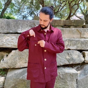 Men&#39;s LINEN JACKET, Man Loose Linen Cardigan, Long Sustainable Linen Jacket, Organic Flax Blazer, Linen Short Overcoat, Linen Oversized Coat