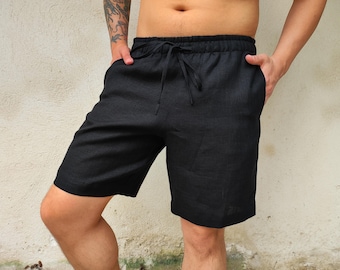 PANTALONCINI IN LINO DA UOMO, Pantaloncini in lino non tinti, Pantaloncini in lino di peso medio per uomo, Pantaloncini estivi, Abbigliamento biologico da uomo, Pantaloncini da spiaggia, Pantaloncini basic