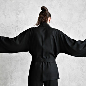 Linen KIMONO Jacket Mens, JAPANESE style Jacket, Wide-sleeve Linen Cardigan for Men, Men Linen Robe, Organic Flax Jacket, Gift for Him image 4