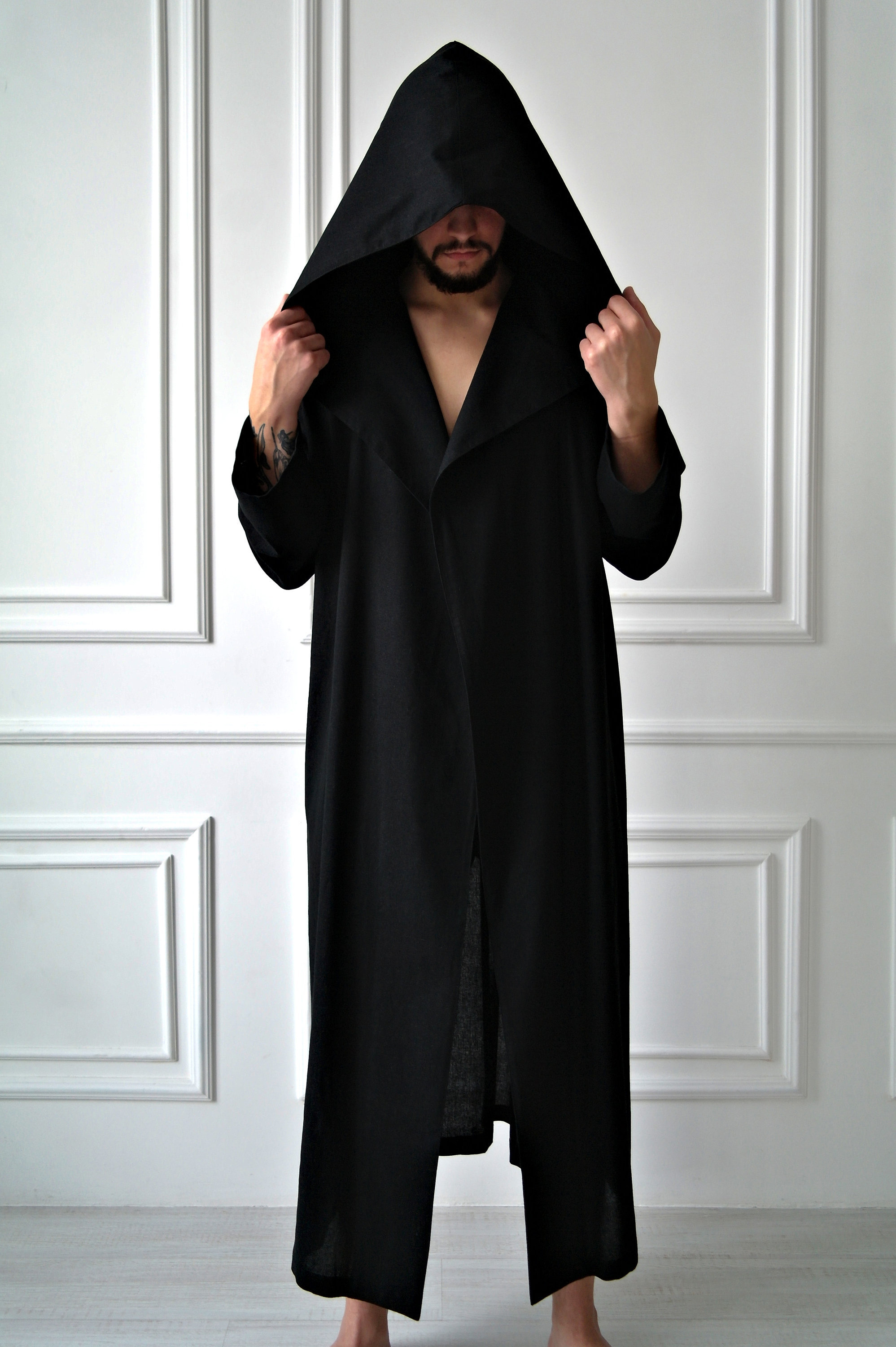 Mens Linen Robe, Linen Robe for Men, Hooded Black Robe, Black Hoodie, Male  Bathrobe, Linen Robe, Men's Bathrobe, Gown for Men, Gift for Him -   Canada