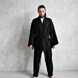 Linen KIMONO Jacket Mens, JAPANESE style Jacket, Wide-sleeve Linen Cardigan for Men, Men Linen Robe, Organic Flax Jacket, Gift for Him image 10