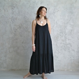 Black Slip Dress, Linen Spaghetti Strap Dress, Maxi Linen Dress, Light Summer Dress, Linen Sundress, Natural Linen Sundress, Flax Dress