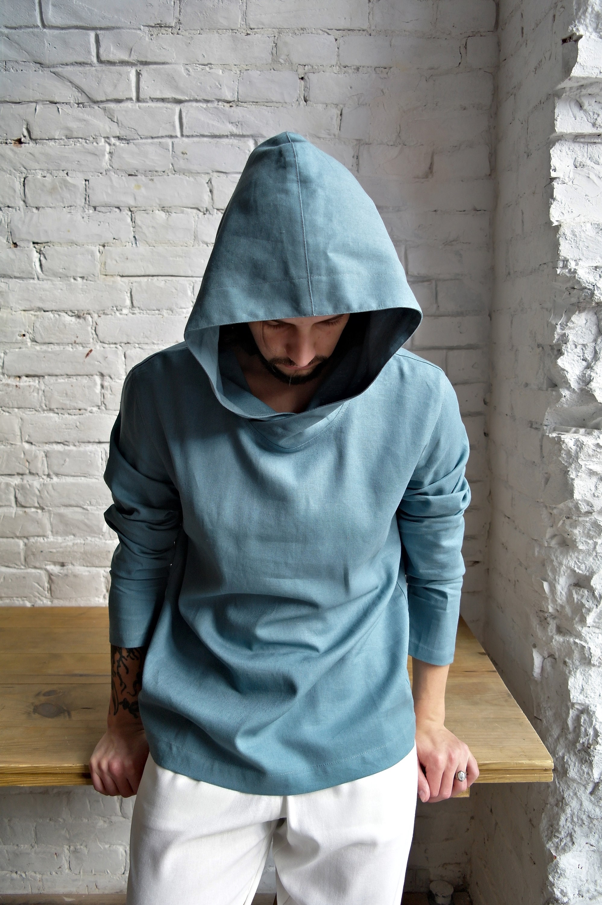 MEN'S LINEN HOODIE Linen Sweatshirt Linen Loungewear - Etsy Sweden