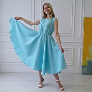 LINEN DRESS for Women, Linen CIRCLE dress, Linen Vintage dress, Midi linen dress, Linen Summer dress, Sleeveless dress, Elegant Linen dress