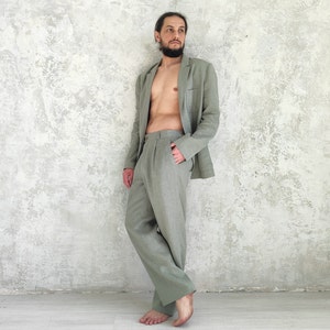 LINEN SUIT Men's, Classic Linen Suit, Single Breasted Jacket & Straight Pants, Men's Linen Suit, Natural Linen Suit Men, Organic Flax Suit