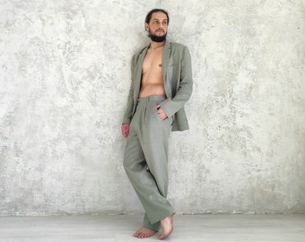 LINEN SUIT Men's, Classic Linen Suit, Single Breasted Jacket & Straight Pants, Men's Linen Suit, Natural Linen Suit Men, Organic Flax Suit