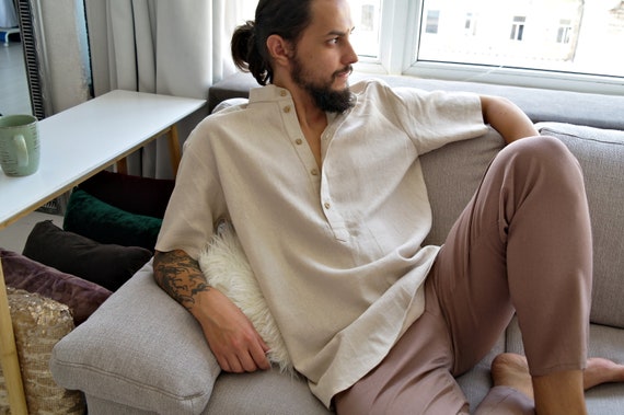 Kurzes leinenhemd herren Clearance