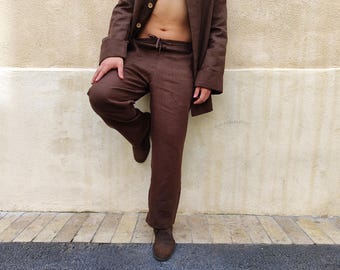 Organic Flax Pants for Men, Men's Straight Linen Pants, Linen Mens Pants, Natural Linen Pants with 4 Pockets, Mens Elastic Waist Linen Pants