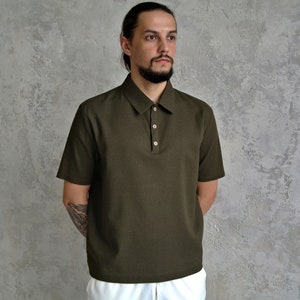 POLO Men's Linen Shirt, Linen Polo tshirt, Linen t-shirt for men, Organic Flax t-shirt, Linen Men's T-shirt, Summer shirt, Linen Basic shirt image 2