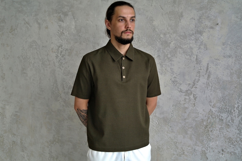 POLO Men's Linen Shirt, Linen Polo tshirt, Linen t-shirt for men, Organic Flax t-shirt, Linen Men's T-shirt, Summer shirt, Linen Basic shirt image 2