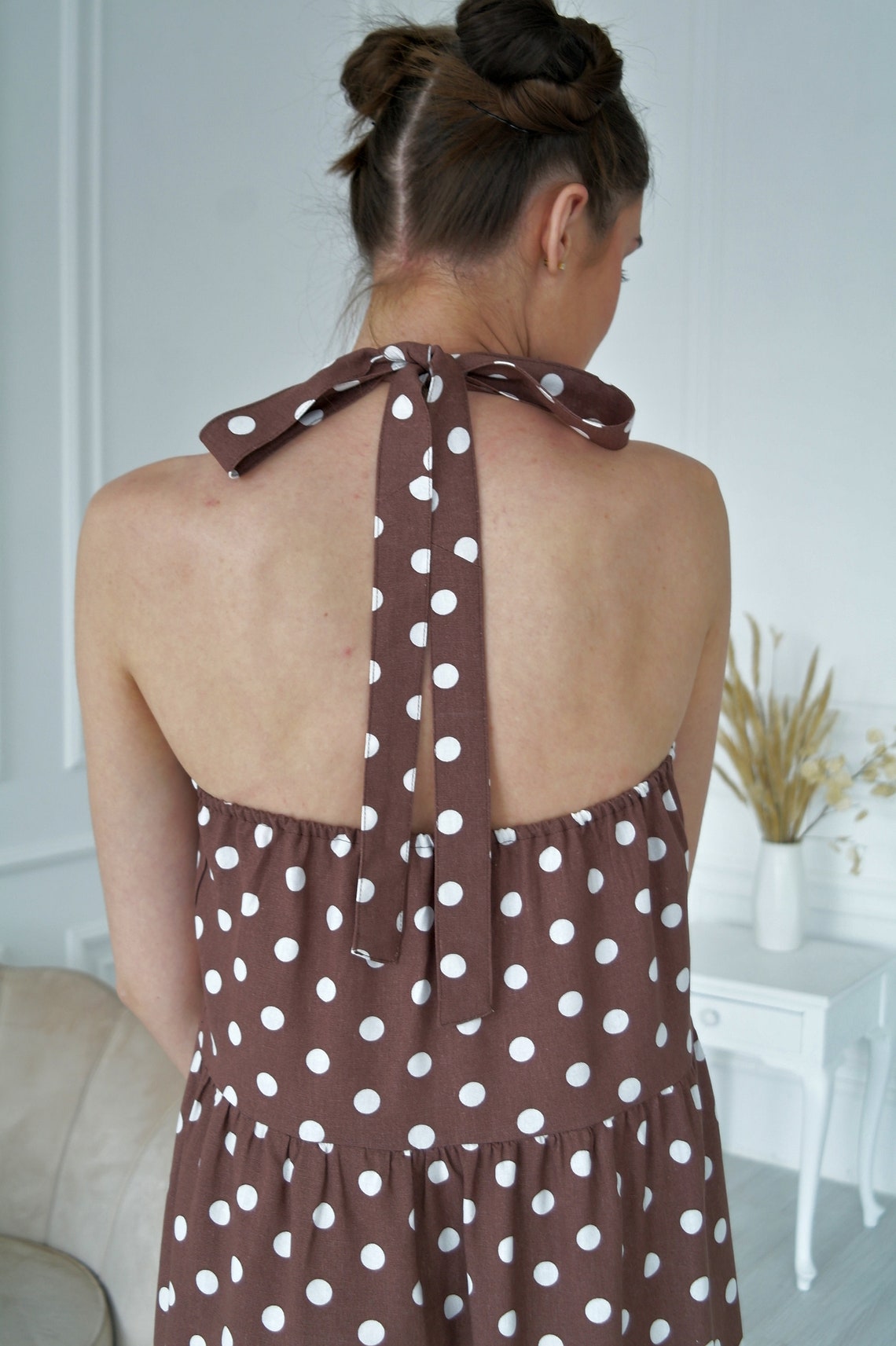 HALTER LINEN DRESS Linen dress Backless sundress Flax Etsy