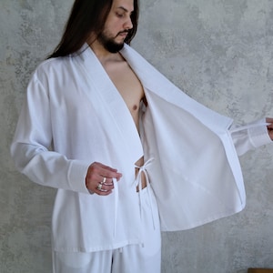 LINEN KIMONO SHIRT for Men, Men&#39;s Linen Kimono, Natural Linen Shirt, Japanese Style Shirt, Organic Flax Shirt for Men, Gift for Him!