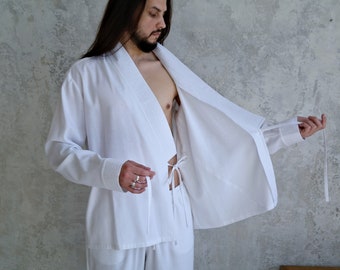 LINEN KIMONO SHIRT for Men, Men's Linen Kimono, Natural Linen Shirt, Japanese Style Shirt, Organic Flax Shirt for Men, Gift for Him!