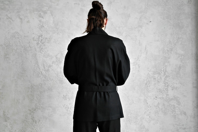 Linen KIMONO Jacket Mens, JAPANESE style Jacket, Wide-sleeve Linen Cardigan for Men, Men Linen Robe, Organic Flax Jacket, Gift for Him image 5
