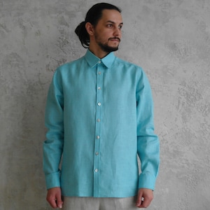 Mens Linen Shirt, Button Down Shirt, Loose Linen shirt, Linen Summer shirt, Natural Linen Men Shirts, Long-sleeve Men's Shirt, Gift for Him image 3