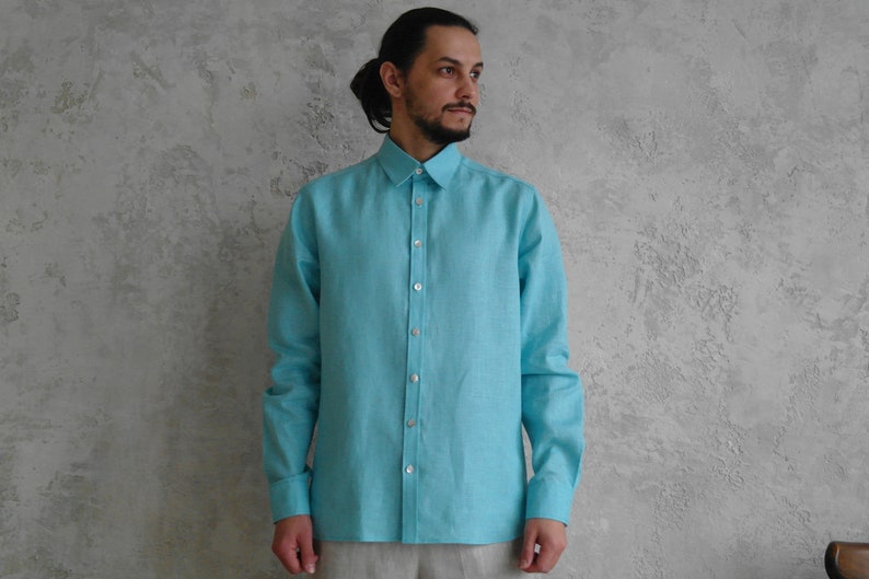 Mens Linen Shirt, Button Down Shirt, Loose Linen shirt, Linen Summer shirt, Natural Linen Men Shirts, Long-sleeve Men's Shirt, Gift for Him image 3