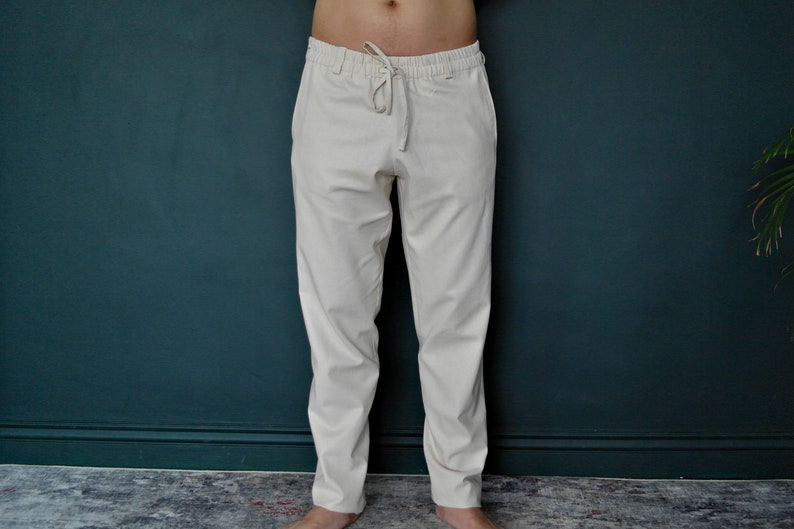 LINEN MENS SUIT: button down shirt, tapered linen pants. Beach Party Suit, Linen Suit for Men, Linen Men's Shirt&Pants, Natural Flax Suit image 8
