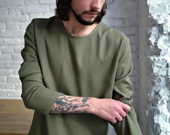 Linen MEN'S SHIRT, Linen tees men, Linen sweatshirt, Natural flax t-shirt, Linen Long-sleeved Shirt Men, Organic men's T-shirt, Basic shirt