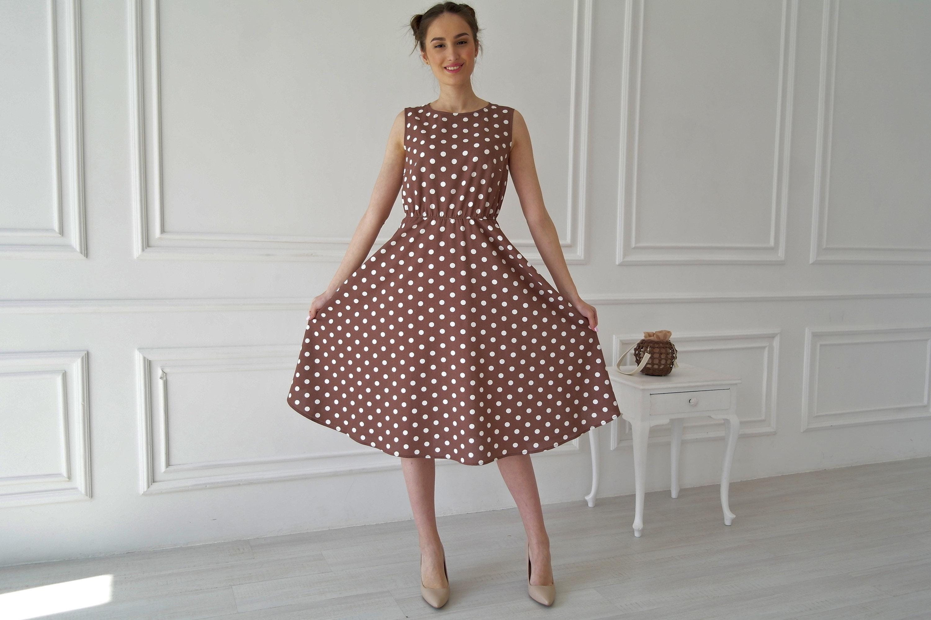 brown dress white polka dots pretty woman Dot Color:Y20-4 Sand and easy sleeveless silhouette 2402w1 beige dress and shoes