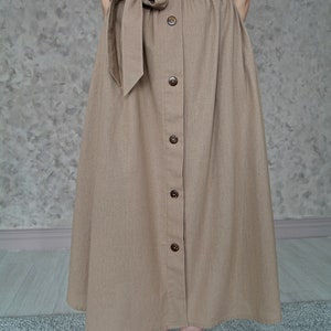 LINEN A-line SKIRT, High-waist elasic Skirt with Belt, Ruffled linen skirt, Midi Linen Skirt, Linen skirt with pockets, Long linen skirt image 8