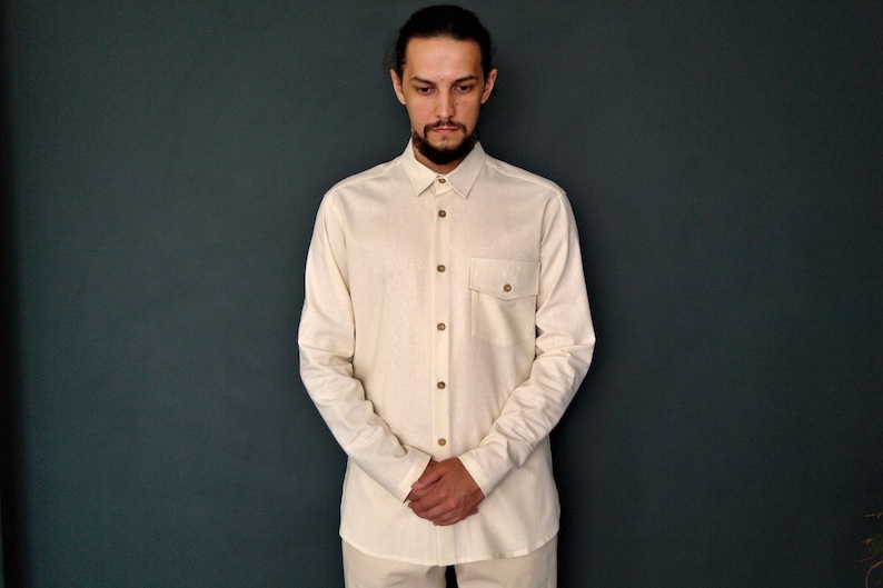 LINEN MENS SUIT: button down shirt, tapered linen pants. Beach Party Suit, Linen Suit for Men, Linen Men's Shirt&Pants, Natural Flax Suit image 4