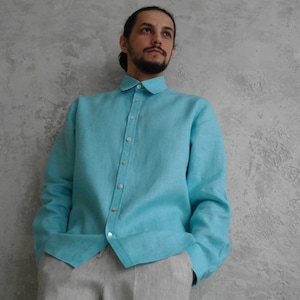 Mens Linen Shirt, Button Down Shirt, Loose Linen shirt, Linen Summer shirt, Natural Linen Men Shirts, Long-sleeve Men's Shirt, Gift for Him image 2