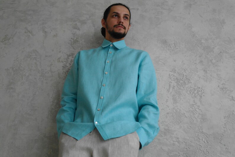 Mens Linen Shirt, Button Down Shirt, Loose Linen shirt, Linen Summer shirt, Natural Linen Men Shirts, Long-sleeve Men's Shirt, Gift for Him image 2