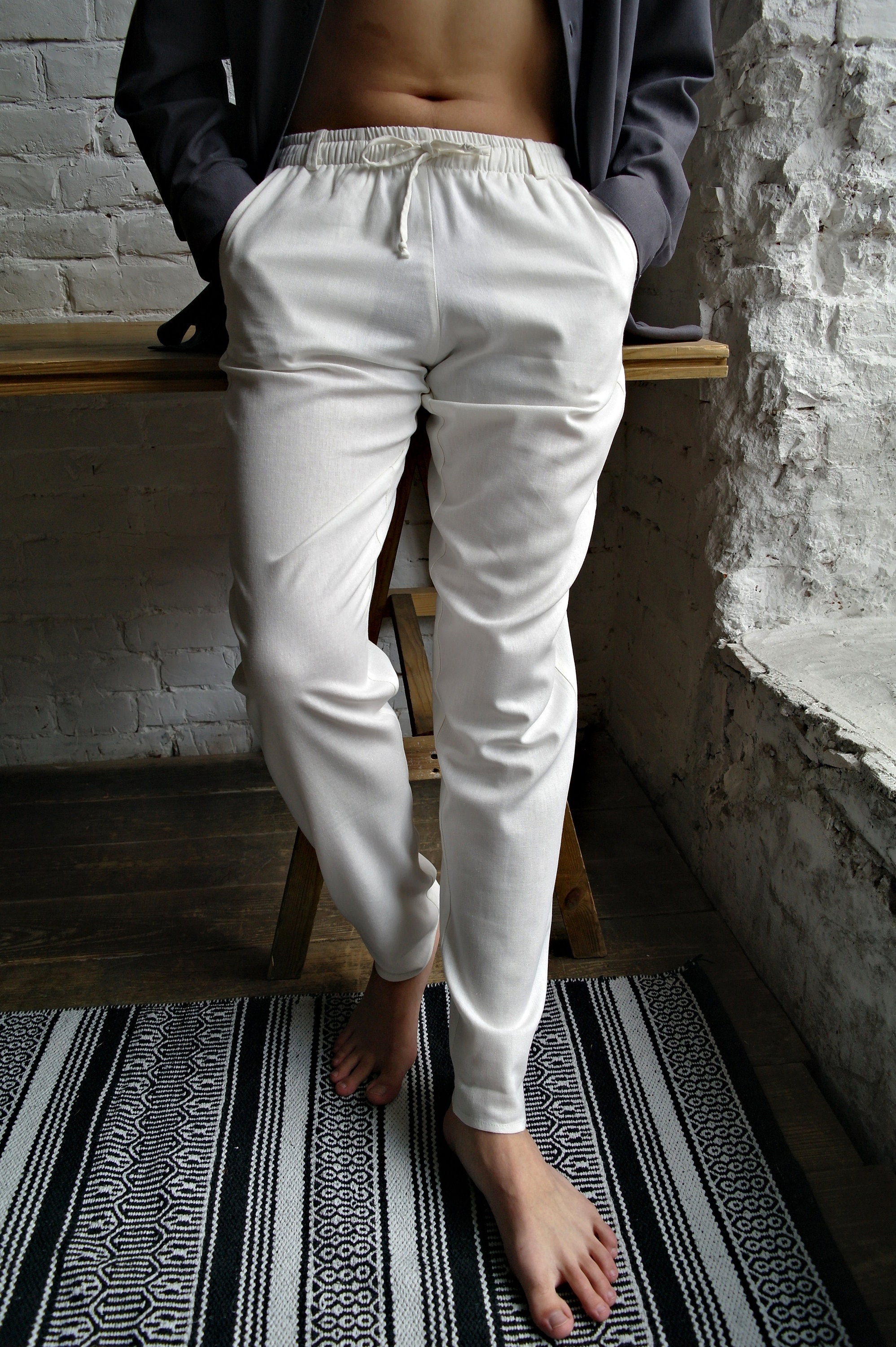 WHITE LINEN PANTS men Mens Linen Pants men Flax pants for Etsy
