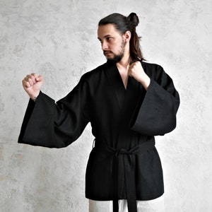 Jaqueta KIMONO de linho masculina, jaqueta estilo JAPONÊS, cardigã de linho de manga larga para homens, robe de linho masculino, jaqueta de linho orgânico, presente para ele!