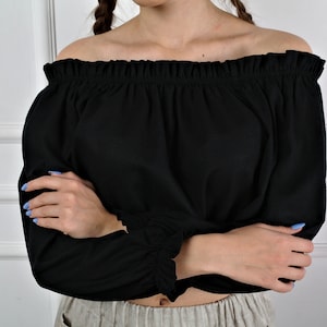 OFF-SHOULDER TOP women, Linen crop top, Women&#39;s linen top,  Linen tank top, Puffed Sleeves top, Organic Flax top,  Open shoulder linen top