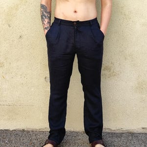 Tapered Linen Trousers, Casual Linen Pants for Men, Mens Flax Trousers, Natural Linen Pants, Organic Men&#39;s Pants, Elastic Waist Linen Pants