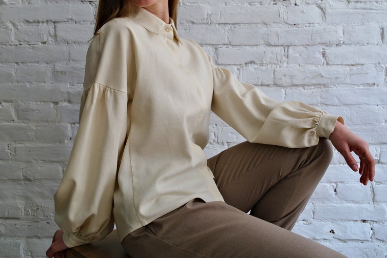 Linen SHIRT for women, Linen Bohemian shirt, Women's Kimono shirt, Natural Linen shirt, Linen blouse with Puffed sleeves, Womens linen top image 1