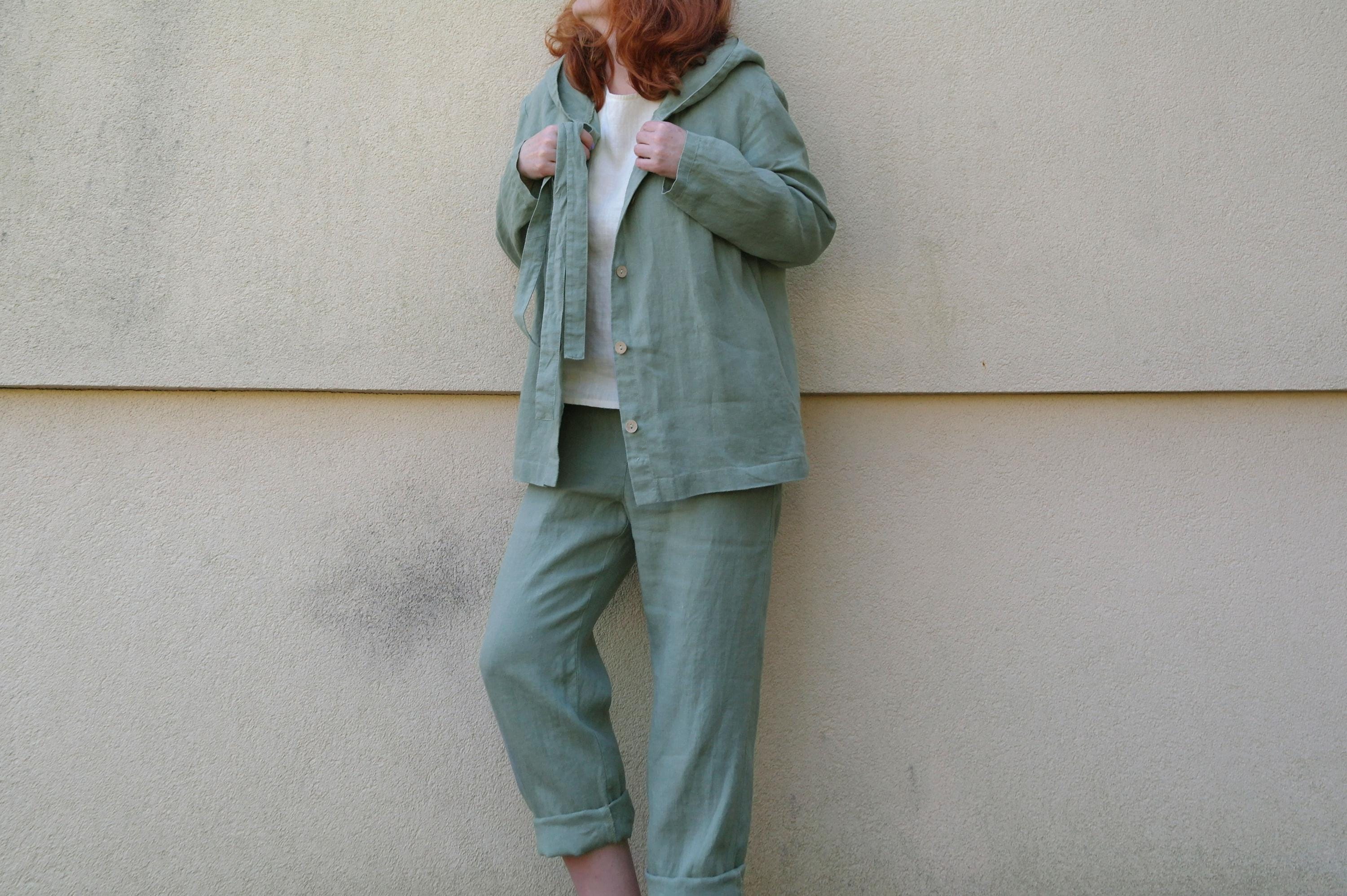LINEN Pants Suit Womens, Linen Jacket with Trousers, Casual Linen Pant Set, Natural Linen Suit, Linen Pants & Hoodie Set, Organic Flax Suit