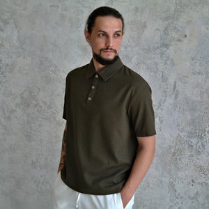 POLO Men's Linen Shirt, Linen Polo tshirt, Linen t-shirt for men, Organic Flax t-shirt, Linen Men's T-shirt, Summer shirt, Linen Basic shirt image 5