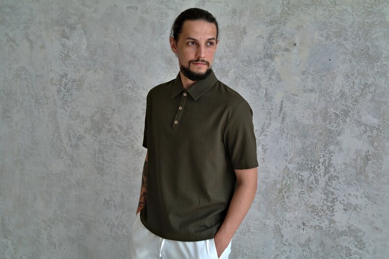 POLO Men's Linen Shirt, Linen Polo tshirt, Linen t-shirt for men, Organic Flax t-shirt, Linen Men's T-shirt, Summer shirt, Linen Basic shirt image 5