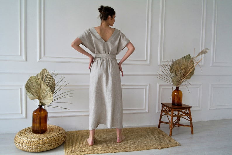 Pure Undyed LINEN DRESS, Linen tunic dress, Linen kaftan, Maxi linen dress, Linen dress women, Gray linen dress, Natural linen slip dress image 2