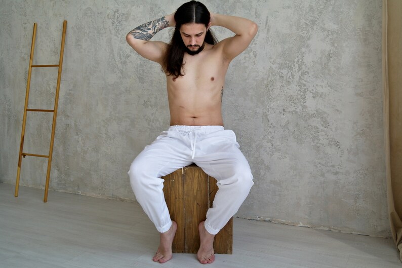 Casual LINEN PANTS for men, Men's linen pants, Linen Loose pants, Organic flax pants, Yoga pants men. Gift for Him Organic linen pants image 8